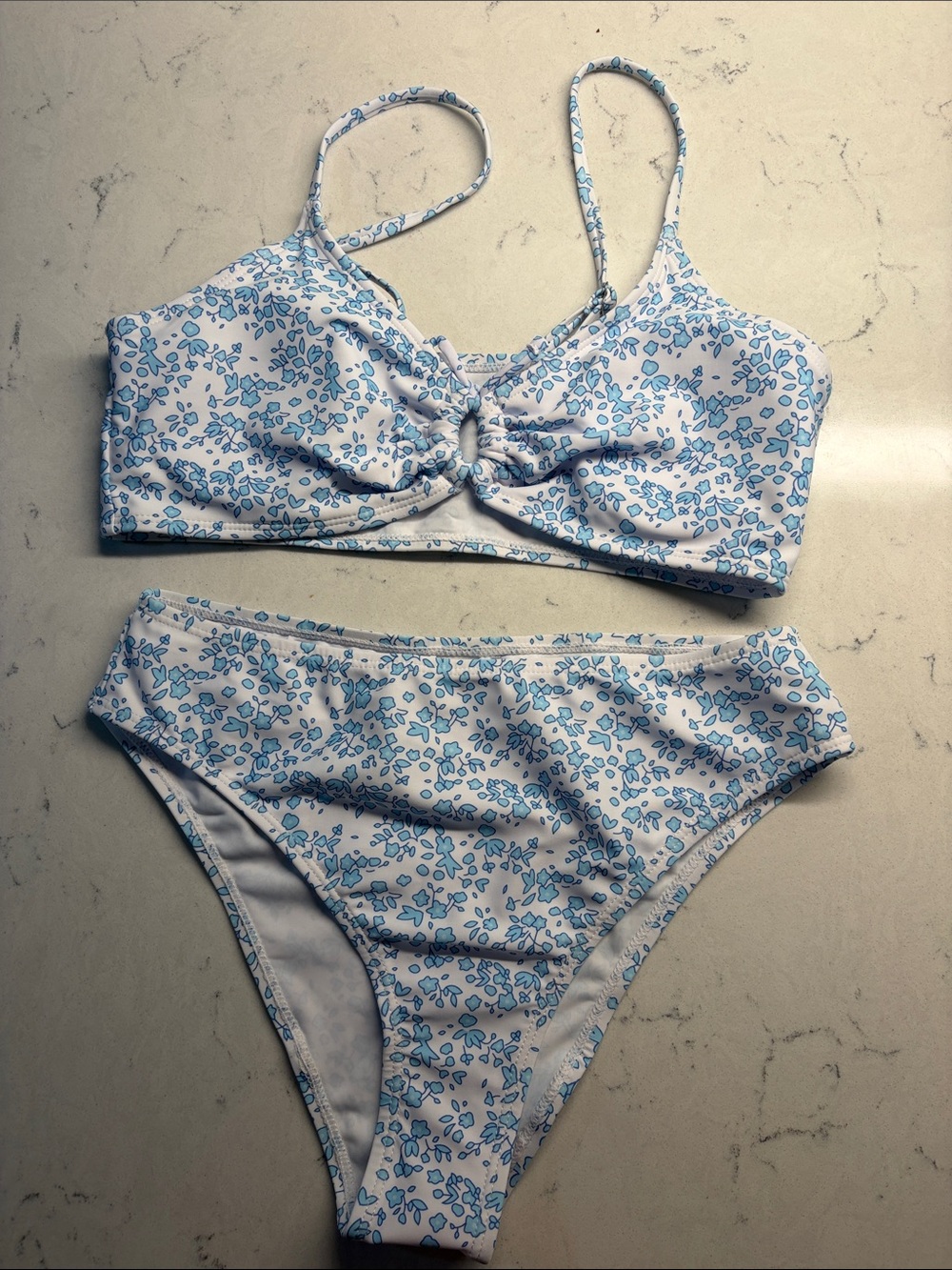 Girls size 14y Two-Piece Floral Bikini - Light Blue & White
